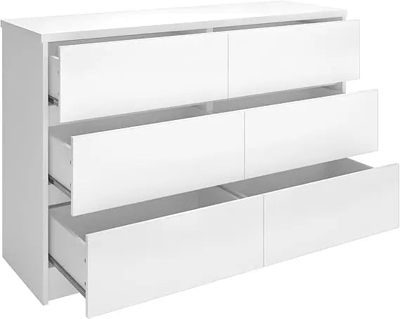 6 Drawer Dresser for Bedroom Modern, Chest of Drawers Wide Wooden Storage Organizer, Deep Double Wood Closet Cabinet, White TV S