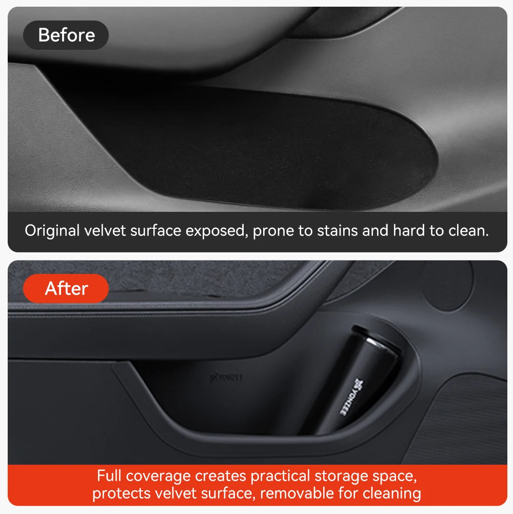 YZ For Tesla Model 3 Y Highland Juniper Car Door Side Storage Box Front Rear Side TPE Door Storage Organizer Tray Accessories