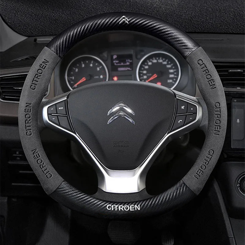 For Citroen C1 C2 C3 C4 C5 C6 VTS Xsara C-Crosser Berlingo Jumpy Carbon fiber Suede Car Steering Wheel Cover Auto Accessories