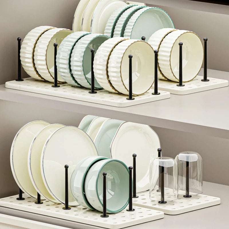 Household Perforated Kitchen With Retractable Dish Rack And Drain Tray Partition Design, Kitchen Countertop And Cup Storage Rack