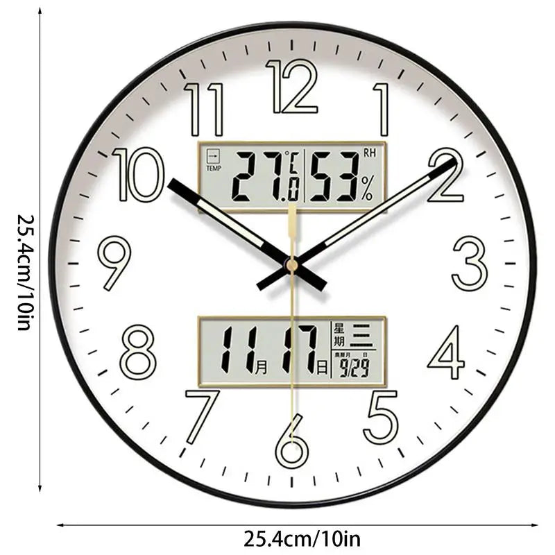 Modern Design Clock Silent Non Ticking Round Luminous Wall Clock with Calendar Digital Display Night Light Wall Clock Decor