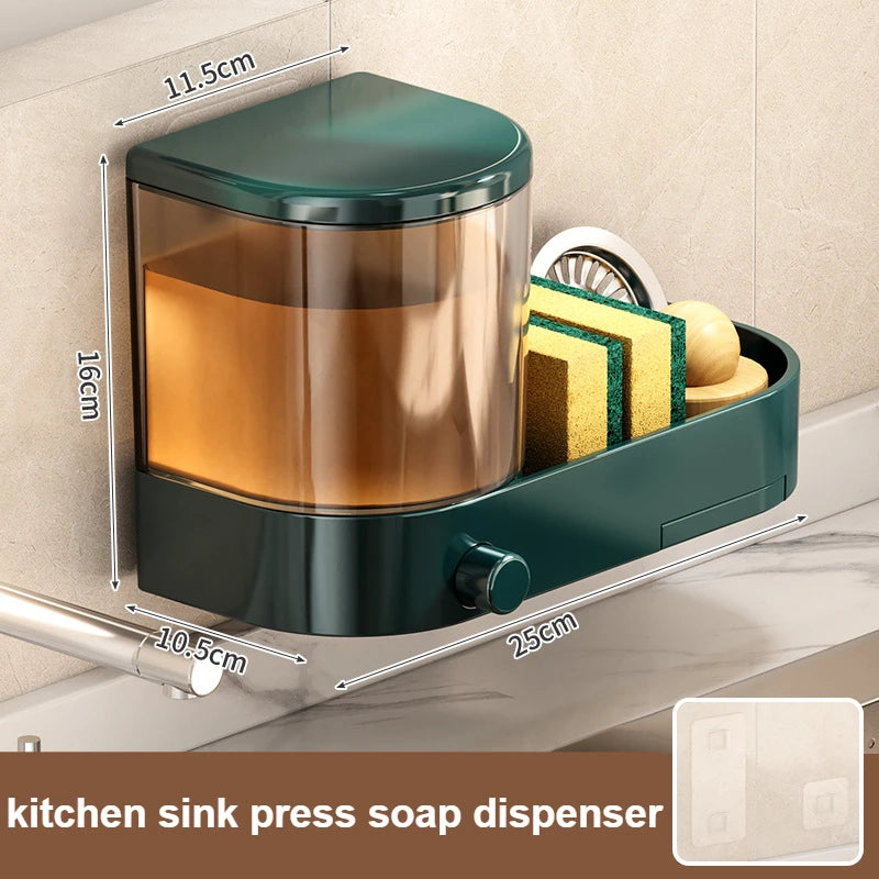 Kitchen Dish Soap Press Drain Storage Rack Punch-free Wall-mounted Kitchen Sink Press Soap Dispenser Kitchen Accessories
