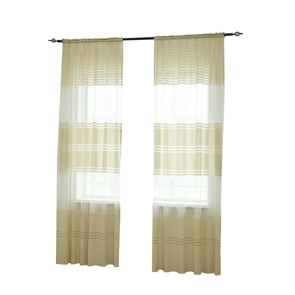 1PC Striped Sheer Curtains for Living Room Bedroom Tulle Curtains for Room Kitchen Decoration Window Treatments Drapes 100x270CM