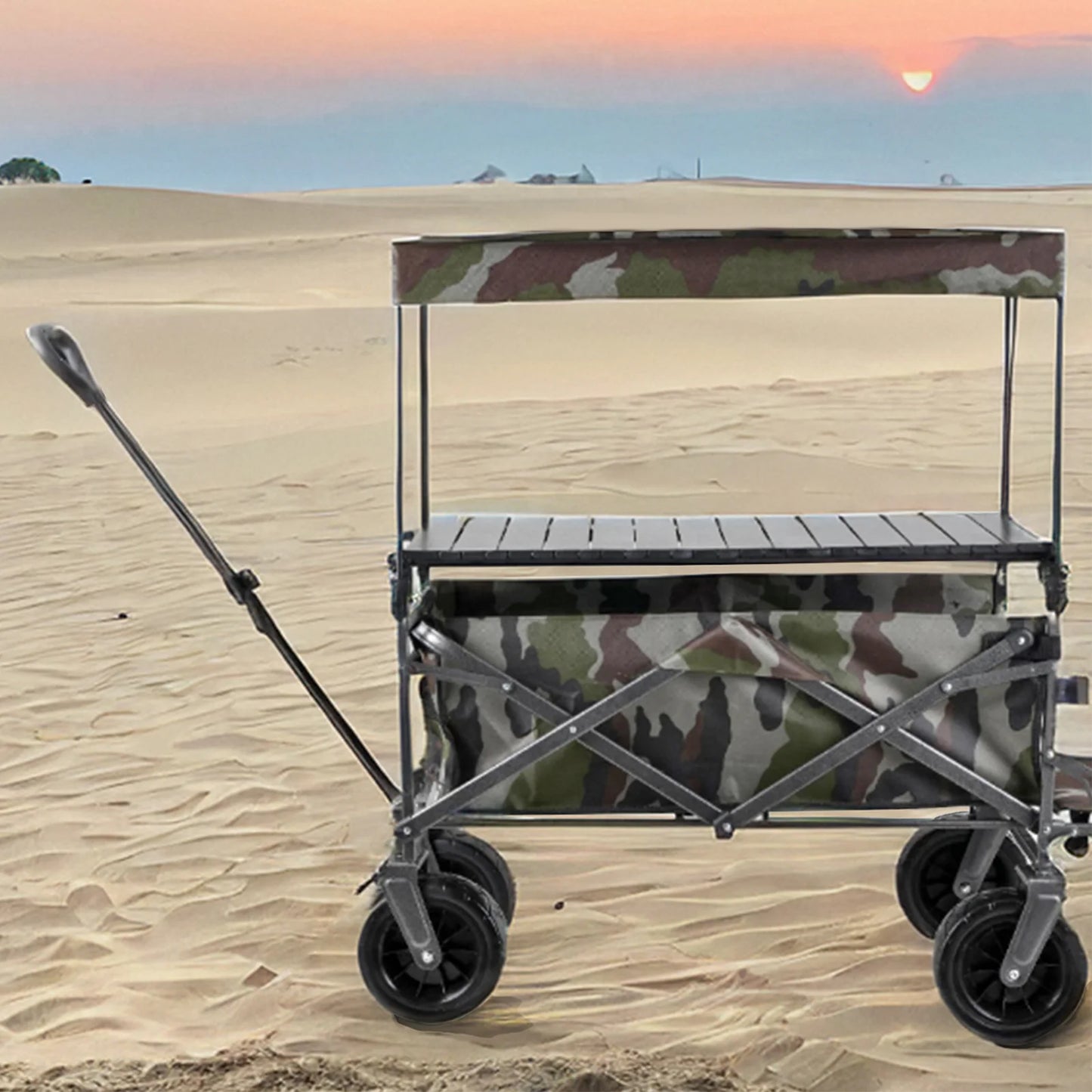 Outdoor Camping Cart Rotating Wheels Portable Table Board Miscellaneous Cart Grocery Beach Cart Double-Layer Fold Shopping Cart