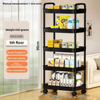 5-Layer Mobile Trolley Kitchen Storage Shelf, Floor Standing Multi-Tier Rack for Books Snacks Fruits Vegetables Organizer