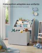 SONGMICS Kids Bookshelf and Toy Organiser, Toy Storage Chest and Bookcase with 3 Shelves, Storage Box with Wheels, Multipurpose