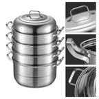 304 Thickened Stainless Steel Steamer, 32cm 5-Layer Stackable Universal Cooking Pot with Lid for Induction and Gas Cooker