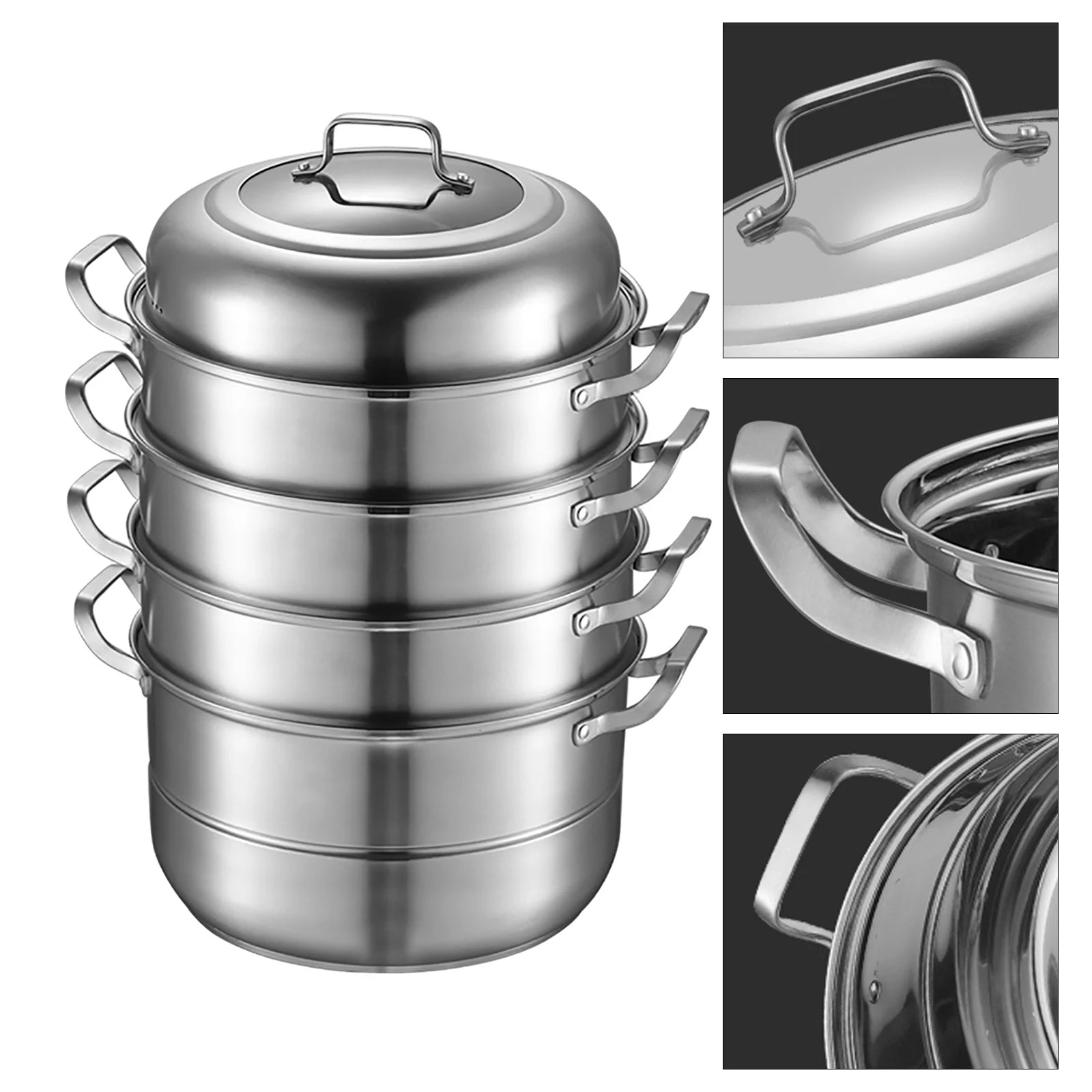 304 Thickened Stainless Steel Steamer, 32cm 5-Layer Stackable Universal Cooking Pot with Lid for Induction and Gas Cooker