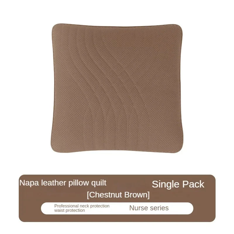 Car Seat High-end Leather Pillow Neck Driving Seat Headrest Back Cushion Luxury Universal Auto Lumbar Support Waist Head Qulit