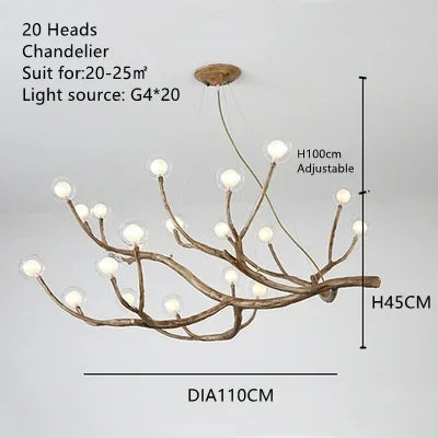 Resin Tree Branch Glass Bubble LED Pendant Chandelier for Retro Home Decor