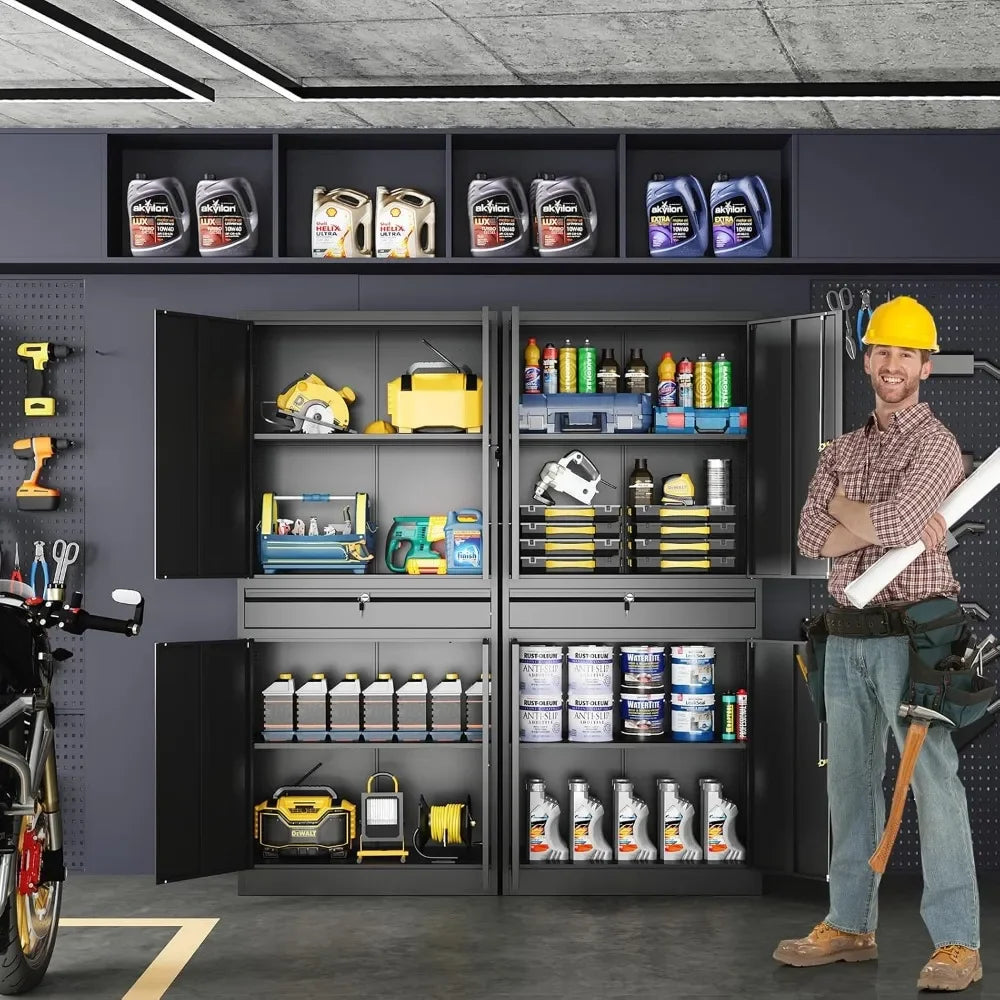Metal Garage Storage Cabinet with Locking Doors and Adjustable Shelves, Tool Storage Cabinet with 1 Drawer - 71" Steel Cabinet