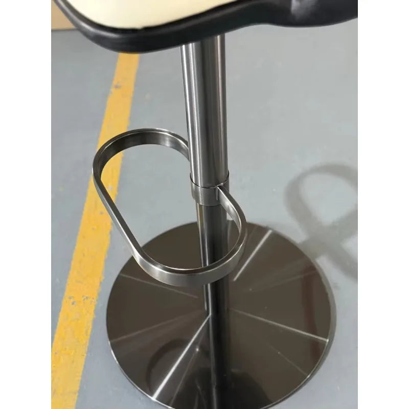 Kitchen Island Bar Stool Black Curved Wood Backrest Adjustable Height Rotating Cabinet Chair with Upholstered Seat