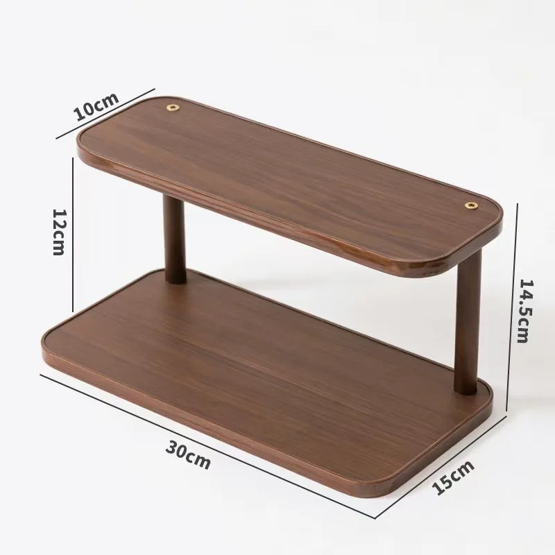Versatile 2 Level Wooden Storage Rack For Kitchen And Tea Room, Decorative Desktop Multilayer Storage Rack Countertop Organizer