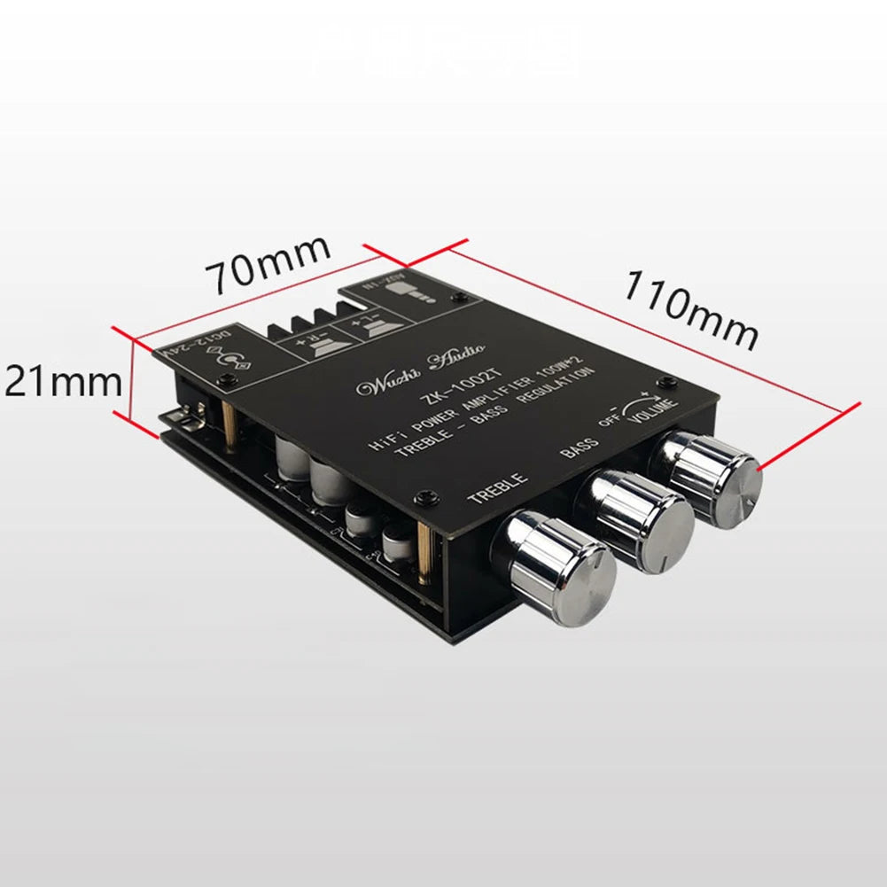ZK-1002T CS8673E Bluetooth 5.0 HIFI 2.0 Channel Power Audio Stereo Amplifier Board 2*100W Module TREBLE Bass Note Tuning AMP