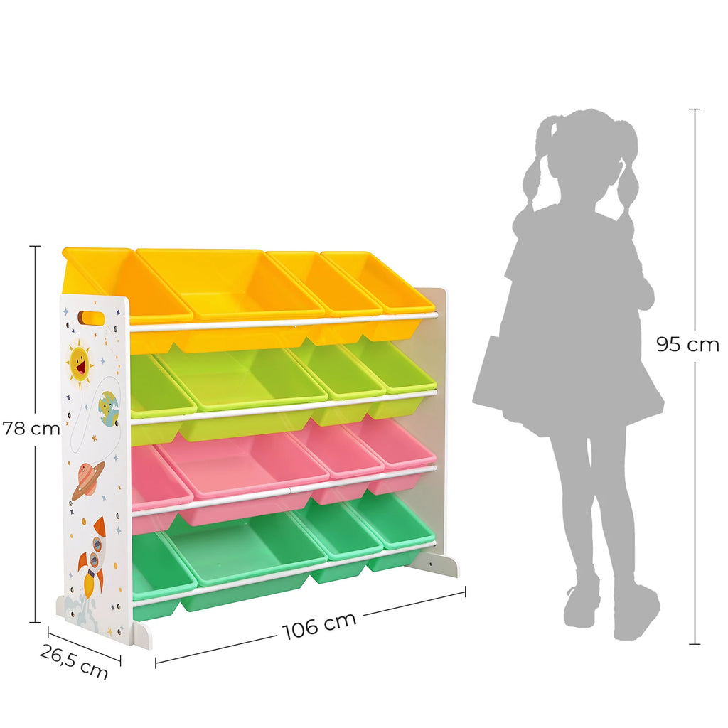 SONGMICS Children's Toy Storage Unit, Kid’s Toy Organiser with 16 Removable PP Containers, Toy Boxes, for Playroom School