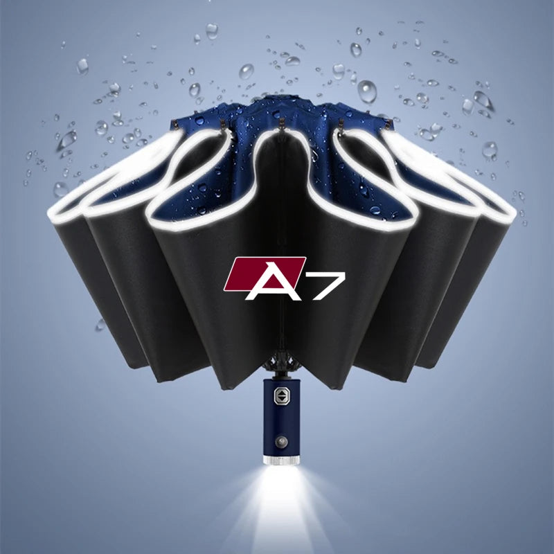 Car Umbrella With LED Flashlight Reflective Stripe Reverse Umbrella for audi sport RS A1 A3 A4 B7 B8 A5 A6 A7 A8 Q3 Q5 Q7 Q8 TT