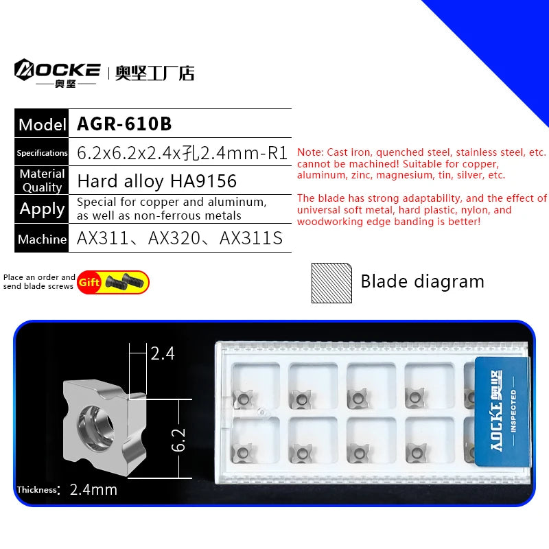 10Pcs/Box AOCKE AX3 Series Pneumatic Chamfering Machine Cermet Blade Hard Alloy Chamfer Machine Accessories Tools