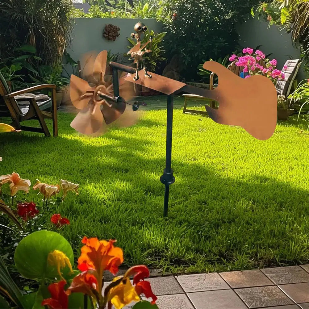 NEW Handmade Metal Drummer Windmill Garden Statue Metal Guitar Wind Spinner Decorative Power Rock Art for Lawn Porch Yard Decor