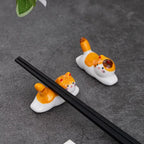 Ceramic Cat Chopstick and Utensil Holder Spoon Fork Rest Stand Japanese Style Tableware Storage Rack for Kitchen Organization