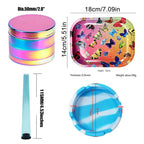 5Pcs/Set 50MM 4 Layer Zinc Alloy Grinder 18X14CM Metal Rolling Tray Tobacco Storage Tube Silicone Ashtray Cigarette Smoking Kit