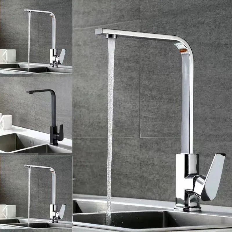 Black/Silver 360° Rotation Copper Alloy Kitchen Sink Hot Cold Taps Kitchen Faucet Deck Mounted Mixer Tap