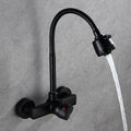 Wall Mounted Double Hole Kitchen Lead Free Hot and Cold Water Mixing Faucet Water Flow Spray Aerator 360 Degree Rotating Hose