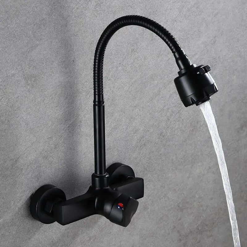 Wall Mounted Kitchen Faucet Kitchen Mixer Kitchen Sink Faucet 360 Degree Free Rotation Flexible Hose Double Hole