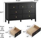 7 Drawers Dresser for Bedroom, Black Dressers & Chests of Drawers with Gold Handles and 7 Large Drawer, Wooden Storage Cabinet
