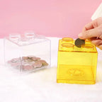 4 Pcs Clear Plastic Building Blocks Money Boxes Coin Savings Jars Children's Toys Gifts