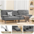 Modern Sofa Bed with Cupholders & Metal Legs