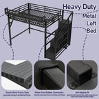 Metal Queen Size Loft Bed Frame with Storage Stairs, Side Shelf, Wardrobe, USB Ports, and LED Lighting