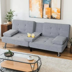 Modern Sofa Bed with Cupholders & Metal Legs