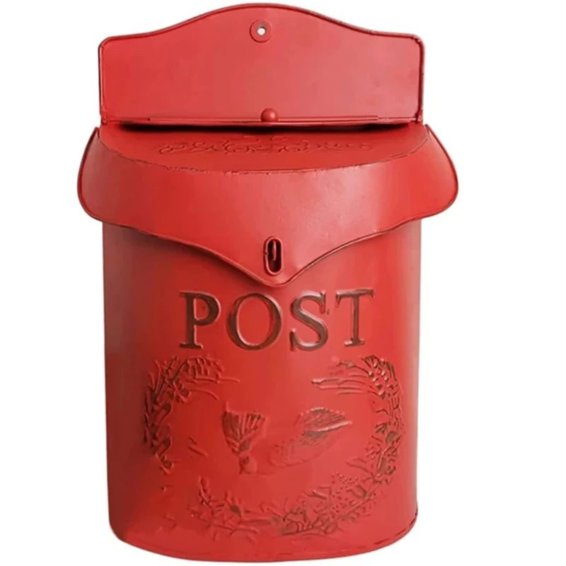 Rustic Free Standing Outdoor Wall Mount Mailbox Vintage Metal Wrought Iron Mail Boxes Retro Postbox for Garden Residential Decor