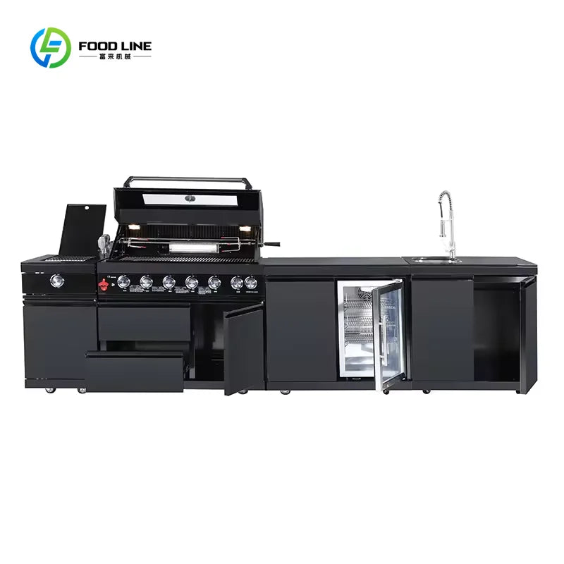 Customized Outdoor BBQ Grill Kitchen Island with Stainless Steel 304 Modular Cabinets Fridge Storage Cabinets for Garden Patio