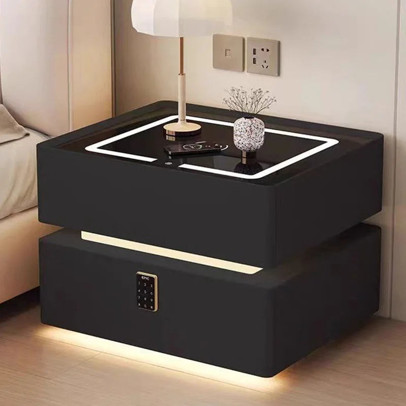 Creative 25-50cm Smart Bedside Table with Sensor Light Nordic Style Storage Cabinet Bedroom Nightstand with Wireless Charging