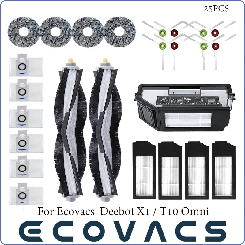 Ecovacs Deebot X1 OMNI / T10 OMNI Robot Vacuum Cleaner Spare Parts, Rubber / Side Brush, Cover,Hepa Filter, Mop Rag, Dust Bag