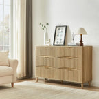 6 Drawer Dresser, 55" Wide Light Wood Curved Dresser,for Bedroom, Mid Century Modern Chest of Drawers