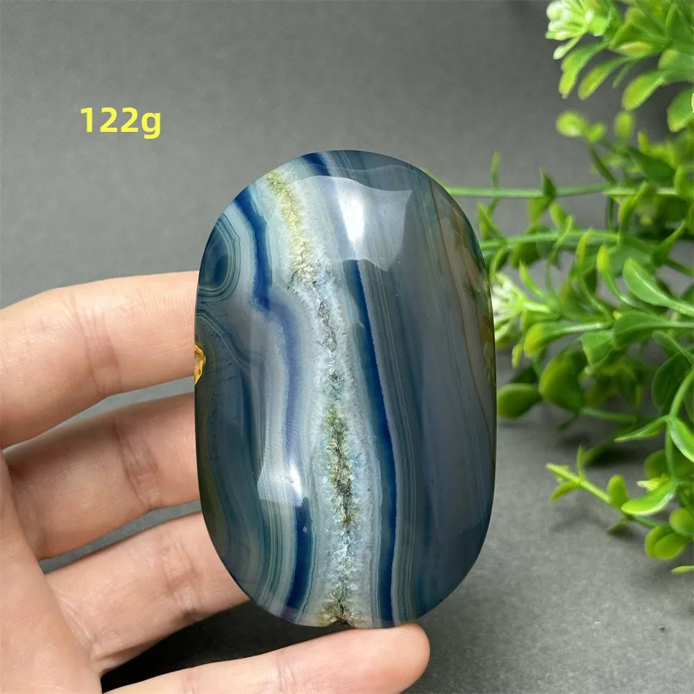 Natural Blue Agate Palm Play Healing Spiritual Meditation Chakra Witchcraft Prayer Energy Feng Shui Home Decor Gift