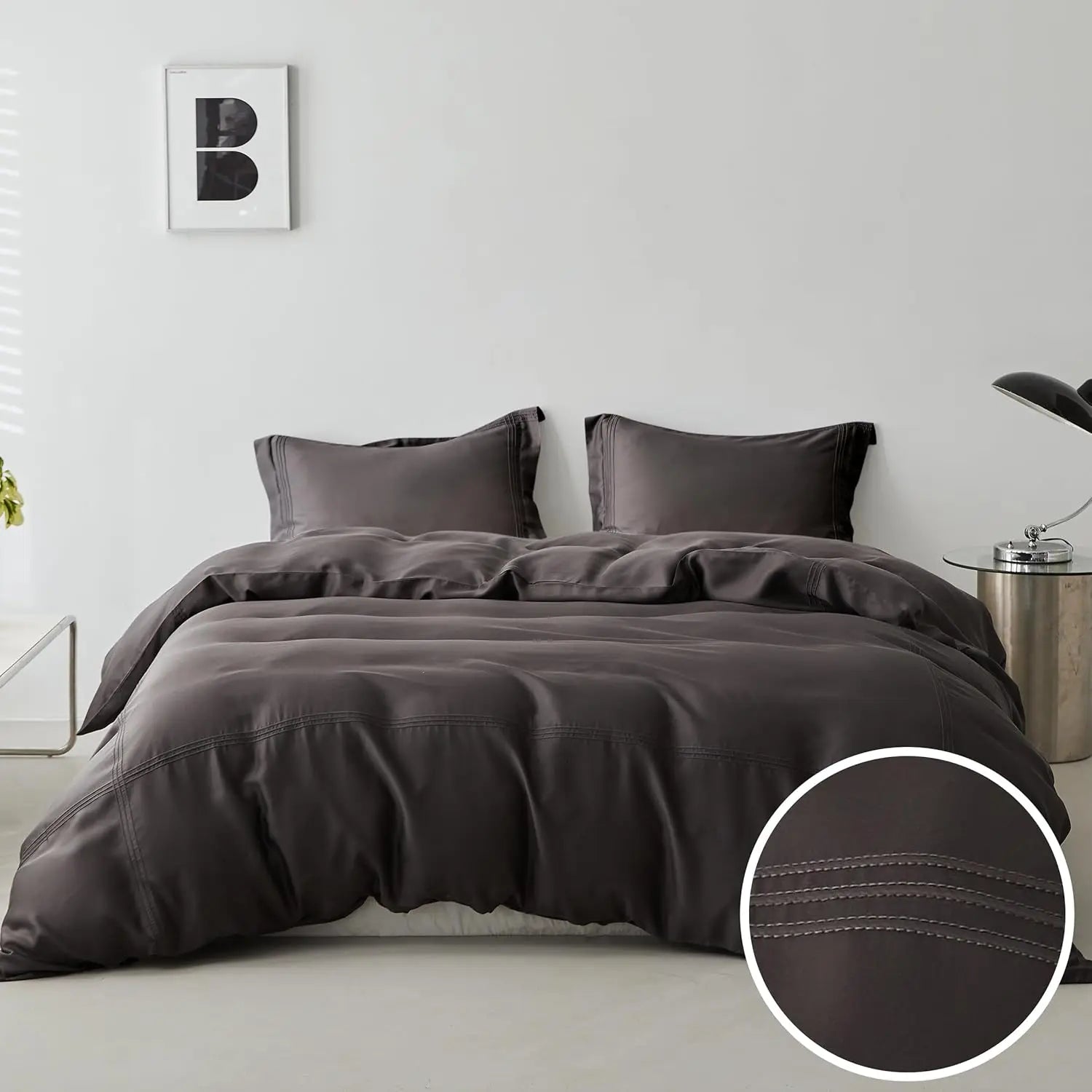 Simple&Opulence 100% Eucalyptus Lyocell Tencel Duvet Cover Set   Cooling Breathable Duvet Cover Soft Silky, Luxury Bedding Set