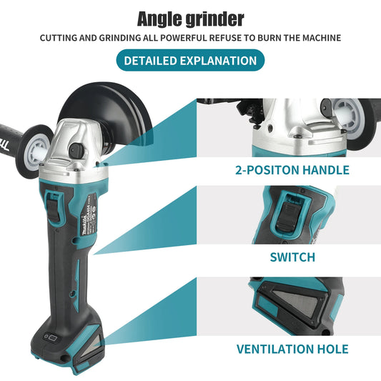 Makita DGA404 125/100mm Brushless Lithium Electric Angle Grinder Rechargeable Cutting Machine High Power Polishing Machine