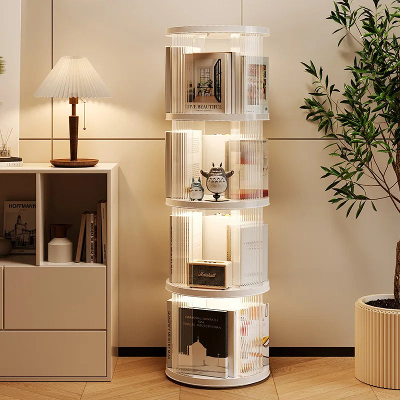 Rotating Bookshelf 360-Degree Home Floor-To-Ceiling Simple Children's Bookcase Living Room Large-Capacity Storage Rack