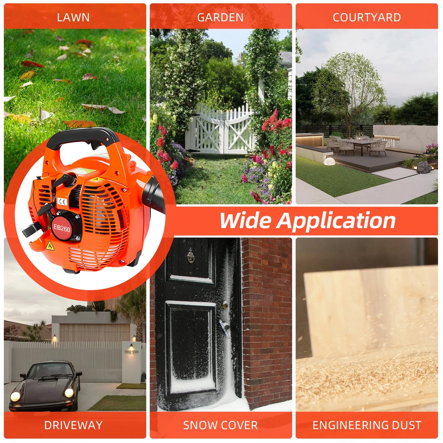 Gas Powered Air Blower 2 Stroke Engine 25.4CC 275.45CFM Air Volume 0.65L Oil Tank Powerful Wind Snow Blower Handheld Leaf Blower