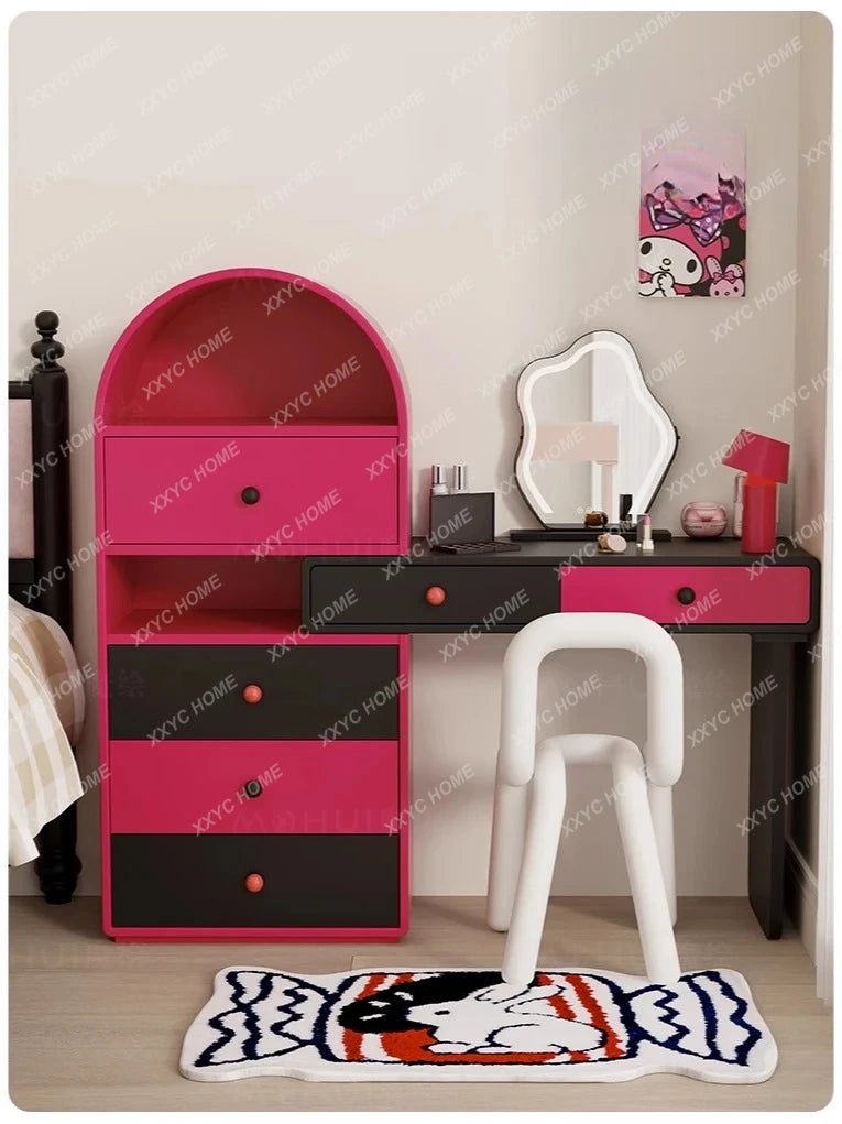 chest dresser integrated end of bed corner storage retractable dressing table bedroom pink dressing table