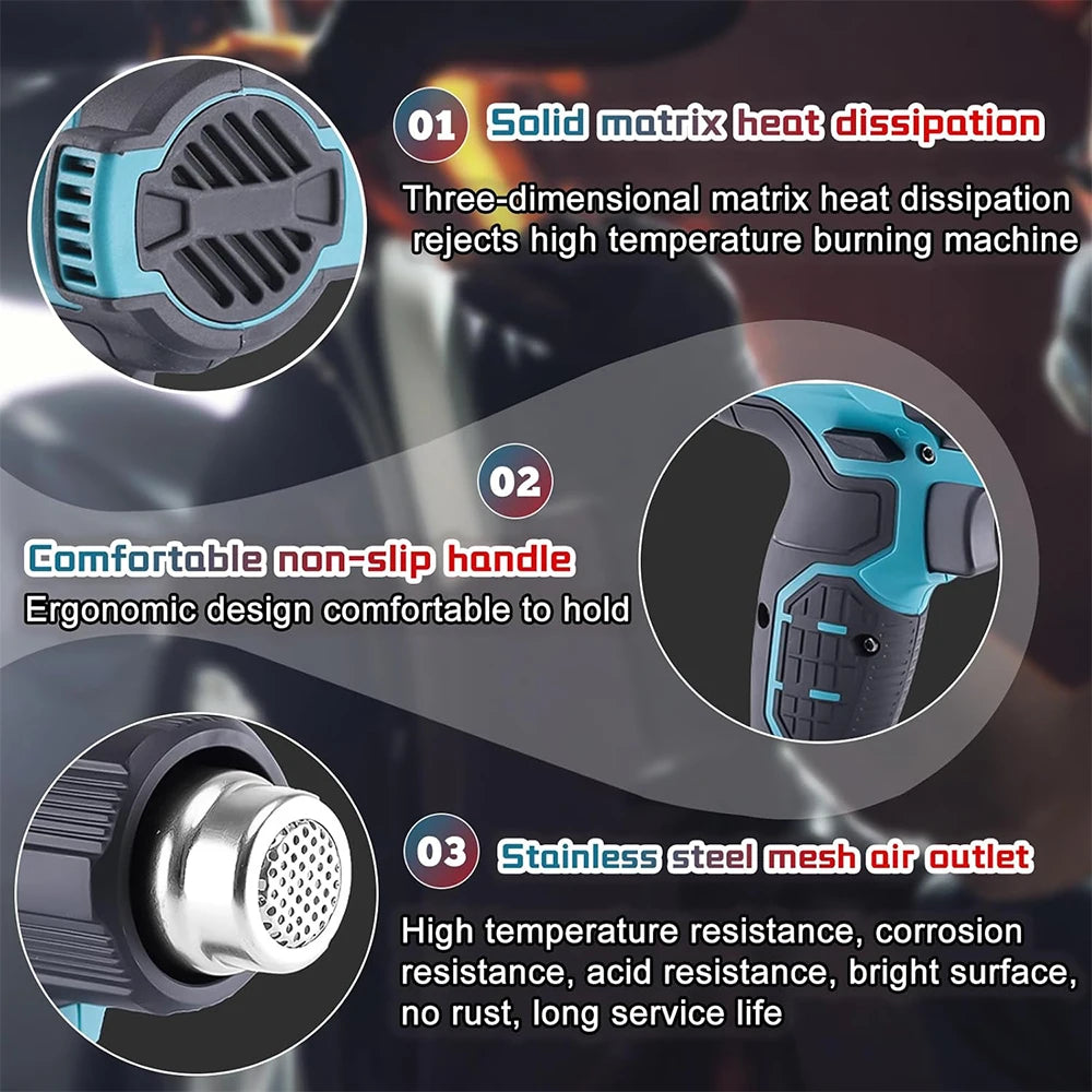 Hikity 18V Heat Gun Shrink Wrapping Tool Hot Air Gun Air Dryer Soldering Thermal Blower with Temperature Control for Soldering