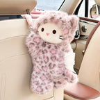 Pink Leopard Print Cat Tissue Plush Toy Car Tissue Box Cute Toy Car Hanging Paper Box Golden Carving Printed Cat Tissue Box