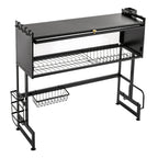 2-Tier Carbon Steel Cutlery Drainer & Dish Drying Rack | 20kg Load-Bearing, Over-Sink Mount (Black, 13.9lbs Lightweight)