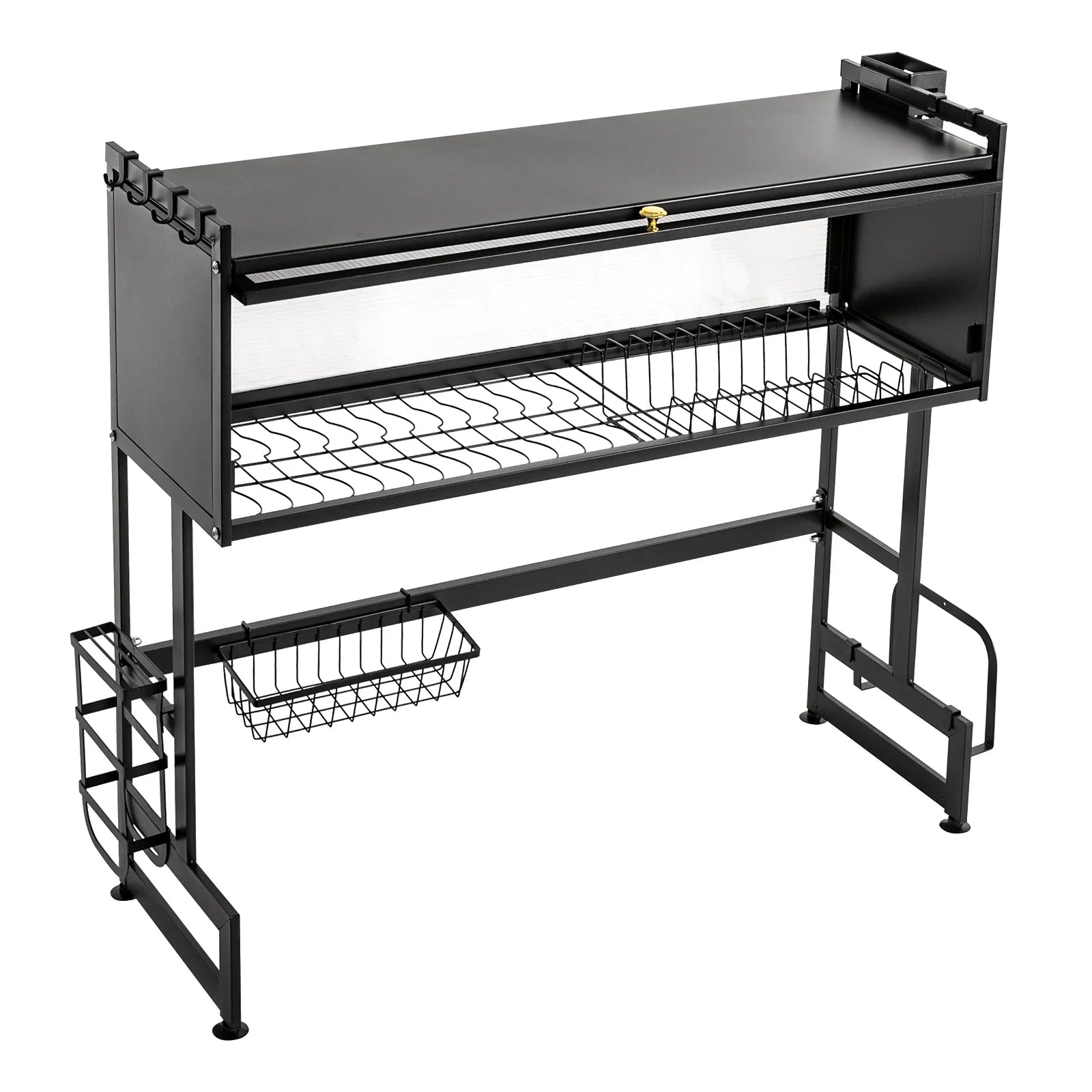 2-Tier Carbon Steel Cutlery Drainer & Dish Drying Rack | 20kg Load-Bearing, Over-Sink Mount (Black, 13.9lbs Lightweight)
