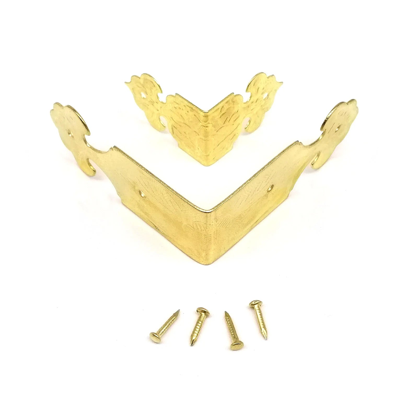 12pcs Decorative Corner Protector Guard Edge Cover for Jewelry Chest Wine Gift Box Wooden Case Table Desk Bronze Golden + Nails