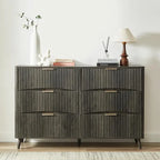 6 Drawer Dresser, 55" Wide Light Wood Curved Dresser,for Bedroom, Mid Century Modern Chest of Drawers