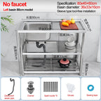 Stainless Steel Sink Kitchen Household Thickened Single Trough with Bracket Wash Basin Sink with Platform Easy Landing